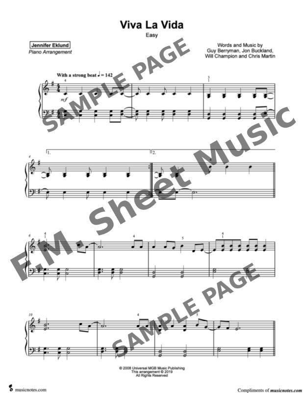 Viva La Vida (Easy Piano) By Coldplay F.M. Sheet Music Pop